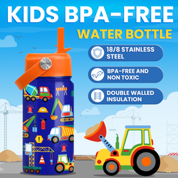 Kids Water Bottle 12oz – Blue Construction