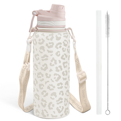 Water Bottle w/ Strap 32oz – Brown Leopard