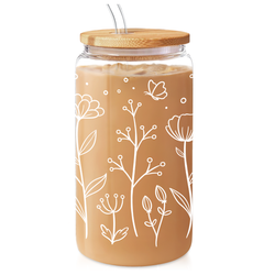 Glass Bamboo Lid 16oz – Floral 1