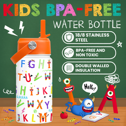 Kids Water Bottle 12oz – White Alphabet
