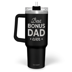 Bonus Dad Tumbler Gift from Step Daughter Son, 40oz Stainless Steel Insulated Coffee Tumbler With Lid & Straw, Travel Cup Gift for Step Dad Men, Christmas Birthday