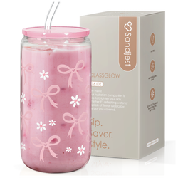 Glass Acrylic Lid 16oz – Pink Bow
