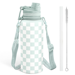 Water Bottle w/ Strap 32oz – Mint Checker