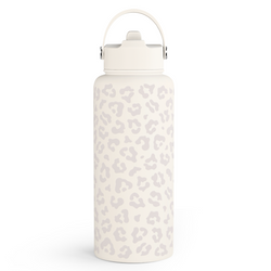 Straw Lid Water Bottle 32oz – White Leopard