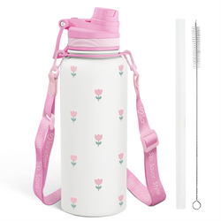 Water Bottle w/ Strap 32oz – Pink Tulip