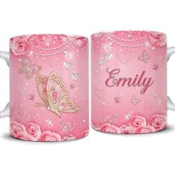 Personalized Mug – Pink Butterfly Rose Art