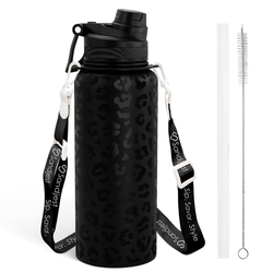 Water Bottle w/ Strap 32oz – Black Leopard