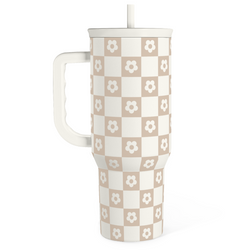 Slider Tumbler 40oz – Brown Checker Daisy