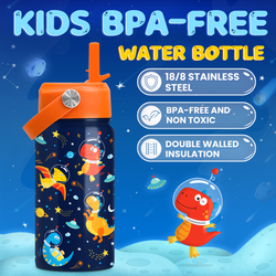 Kids Water Bottle 12oz – Dark Blue Dinosaur