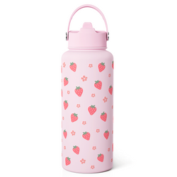 Straw Lid Water Bottle 32oz – Pink Strawberry