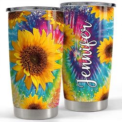 Personalized Tumbler – Sunflower Hologram Tie Dye