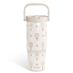 Carry Handle 30oz Tumbler – Beige Pickleball