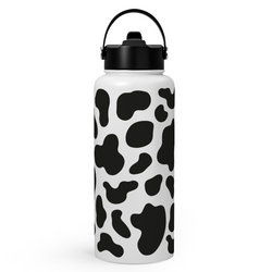 Straw Lid Water Bottle 32oz – Black Cow Print