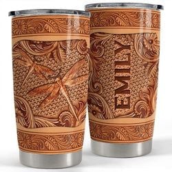 Personalized Tumbler – Dragonfly Wood