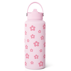 Straw Lid Water Bottle 32oz – Pink Daisy