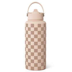 Straw Lid Water Bottle 32oz – Brown Checker