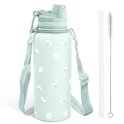 Water Bottle w/ Strap 32oz – Mint Daisy