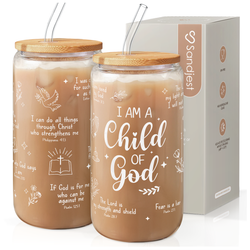 Glass Bamboo Lid 16oz – I Am Child of God