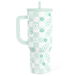 Slider Tumbler 40oz – Mint Checker Daisy