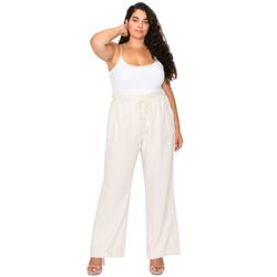 Plus Size] Linen Pants 32 Inseam Drawstring Smocked Waist Beach Pant