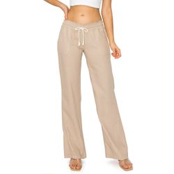 Cali1850 Women's Casual Linen Pants - 32 Inseam Oceanside Drawstring  Smocked Waist Lounge Beach Trousers with Pockets 7024Z-LNN Olive XL 