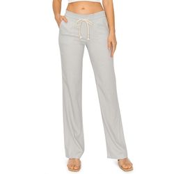 Linen Pants 32 Inseam Drawstring Smocked Waist Beach Pants - Oatmeal