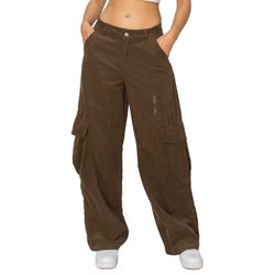 【KOOLOSET】Corduroy Cargo Balloon Banding Pants Corduroy Wide Leg Cargo Pants - Chocolate