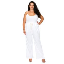 Linen Pants 32 Inseam Drawstring Smocked Waist Beach Pants - White