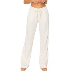 Linen Pants 32 Inseam Drawstring Smocked Waist Beach Pants - Oatmeal