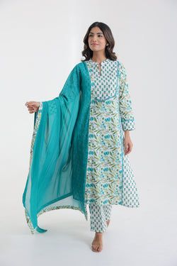 White and Sea Green