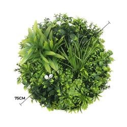 Flowering White Artificial Green Wall Disc (UV Resistant) (White Frame) 75cm