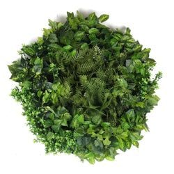Artificial Green Wall Disc Art Mixed Green Fern & Ivy (Modern Black) 80cm