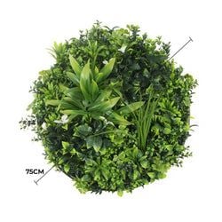 Slimline Flowering White Artificial Green Wall Disc (UV Resistant) (Black Frame) 75cm