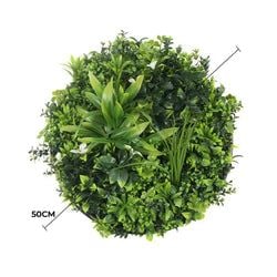 Flowering White Artificial Green Wall Disc (UV Resistant) (Black Frame) 50cm