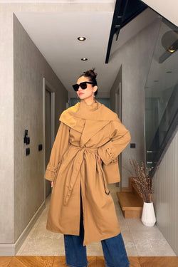 Şal Detaylı Trençkot – Camel