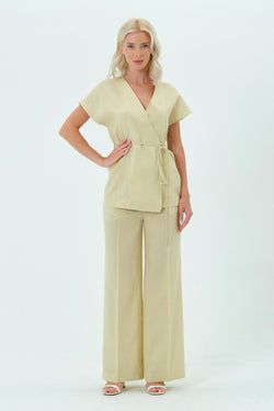 Keten Bluz Pantolon Takım – Sarı