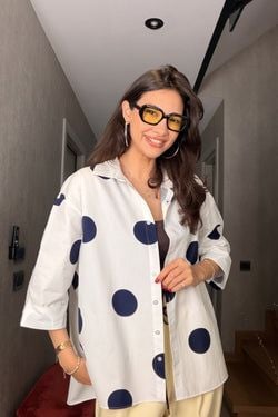 Puantiyeli Poplin Gömlek – Beyaz