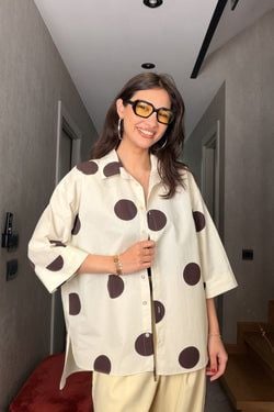 Puantiyeli Poplin Gömlek – Kahverengi
