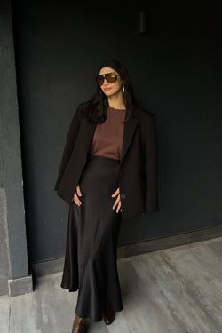 Maxi Saten Etek – Siyah