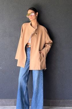 Tek Düğmeli Kısa Trençkot – Camel