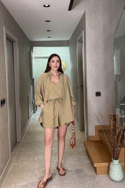 Liosel Şort Bluz Gömlek Takım – Yeşil