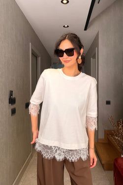 Sırtı Dantelli Tshirt – Beyaz