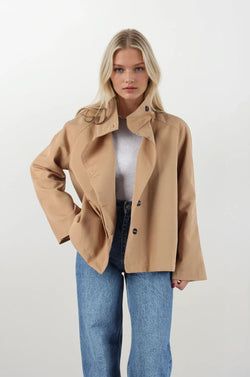 Dik Yaka Kısa Trençkot – Camel