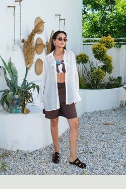 Tül Modal Maxi Gömlek – Beyaz