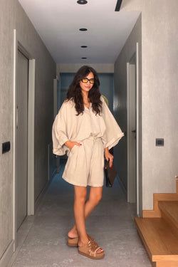 Tensel Şortlu Oversize Takım – Taş