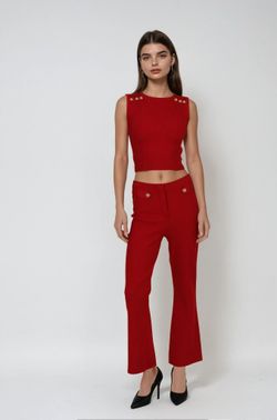Bol Paça Pantolon Crop Üst Örme Takım – Kırmızı