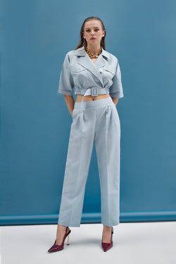 Toka Detaylı Arka Lastikli Crop Ve Cepli Arka Lastikli Pantolon Takım – Mint