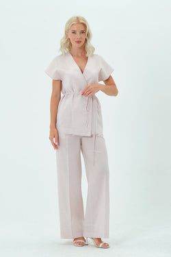 Keten Bluz Pantolon Takım – Pembe