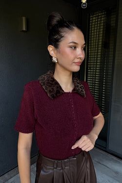 Yaka Detaylı Triko – Bordo