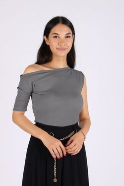 Omuz Detaylı Triko Bluz – Gri